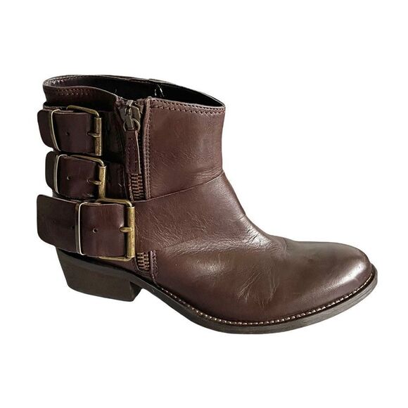 Browns B2 Brown Leather Ankle Boots With Buckles Inner Zip 38 - Picture 1 of 9